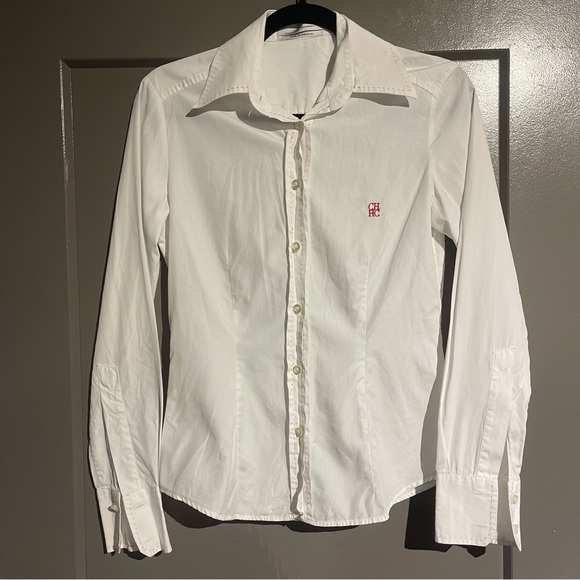 Carolina Herrera Cotton Basic White Classic Button Up Long Sleeve Shirt - Picture 2 of 14